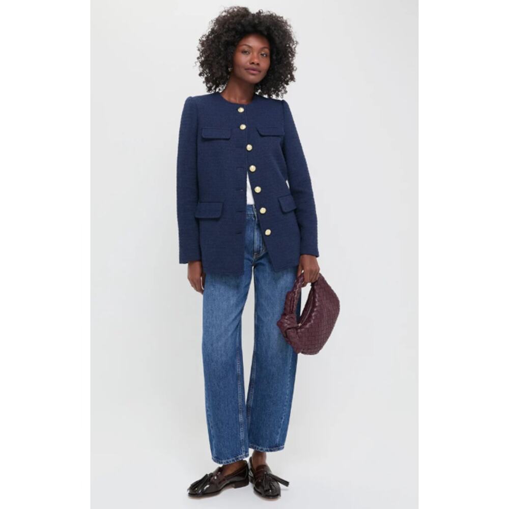 Pomander Place Women's XL Navy Blue Tweed Jennings Jacket Career Office X-Large